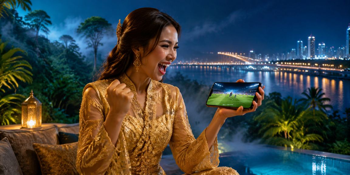 Wanita berbaju kebaya di Johor sedang membuat deposit untuk taruhan sukan melalui telefon bimbit